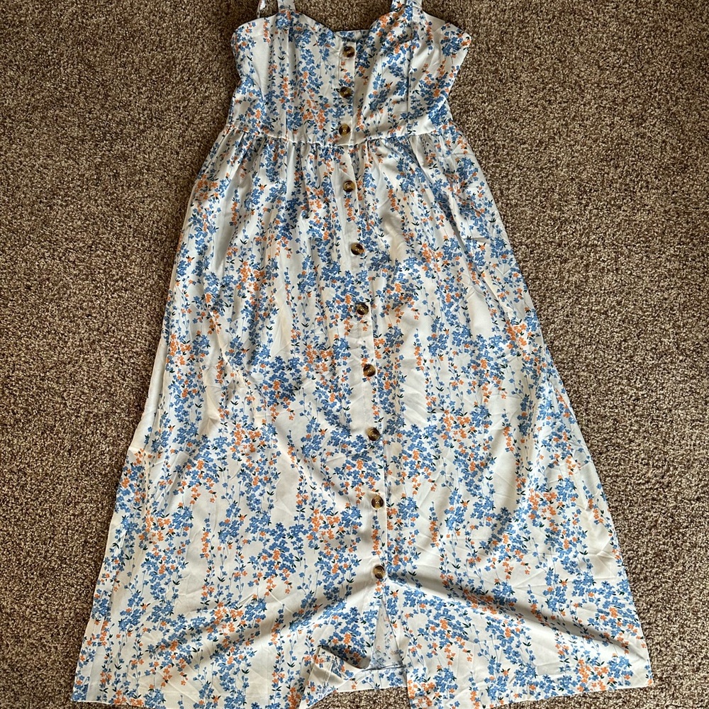 SHEIN Floral Print Dress with Blue and Orange Accents
